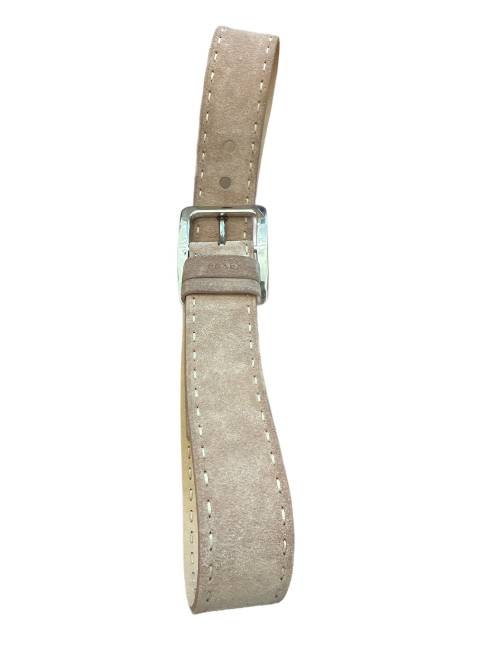 Prada Authentic Suede Belt with Large Silver Buckle in Light Tan Size 34